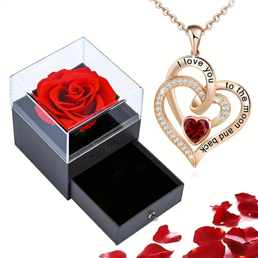 Heart Zircon Necklace with Rose Box
